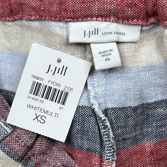 J. Jill Love Linen White Multi Striped Pull-On Shorts Drawstring Beach XS - NWT - Picture 4 of 5